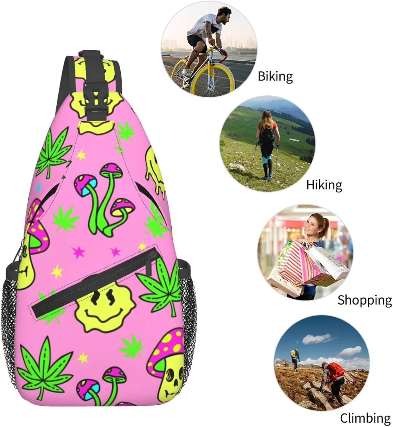 Marijuana Color Crossbody Backpack Travel Sling Shoulder Bag For Men Women Adjustable Hiking Daypack