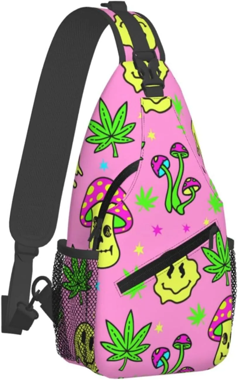 Marijuana Color Crossbody Backpack Travel Sling Shoulder Bag For Men Women Adjustable Hiking Daypack