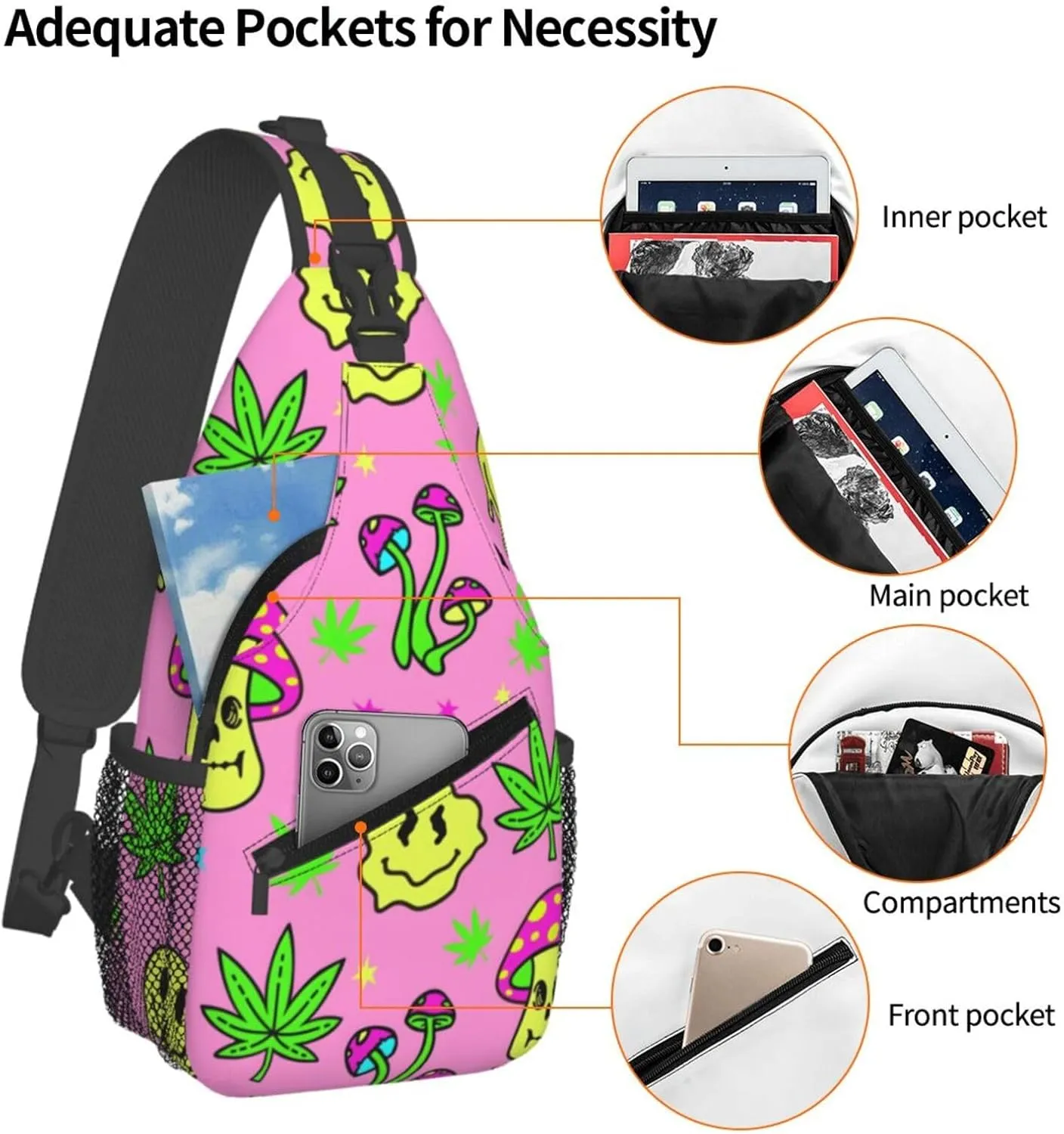 Marijuana Color Crossbody Backpack Travel Sling Shoulder Bag For Men Women Adjustable Hiking Daypack