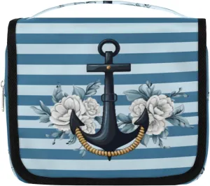 Marine Anchor Hanging Travel Toiletry Bag Kit Makeup Case Cosmetics Organizer Ocean Sailing Toiletry Bag for Women Make up Accessories Shampoo Body Cream Brushes Set