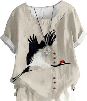 MARSVOVO Summer Button Up Shirt Women Multicolor Fashion Bohemian Print Plus Size Roll Up Short Sleeve Loose U Neck