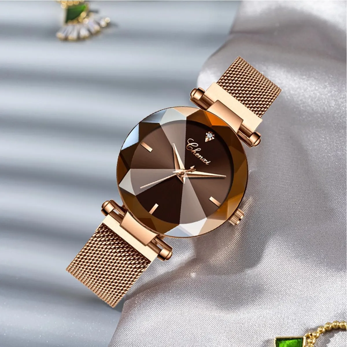 MASTOP Fashion Women Rose Gold Watch Japan Quartz Stainless Steel Magnetic Mesh Band Waterproof Ladies Watches