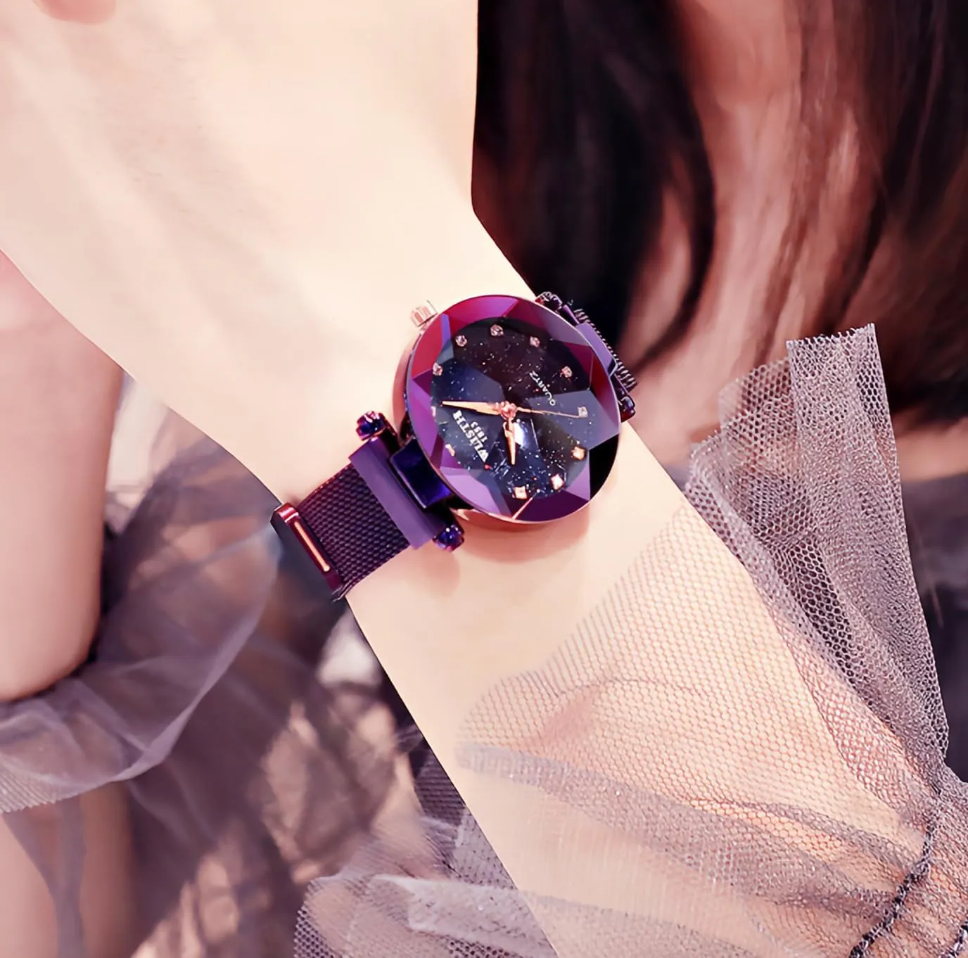 MASTOP Fashion Women Rose Gold Watch Japan Quartz Stainless Steel Magnetic Mesh Band Waterproof Ladies Watches