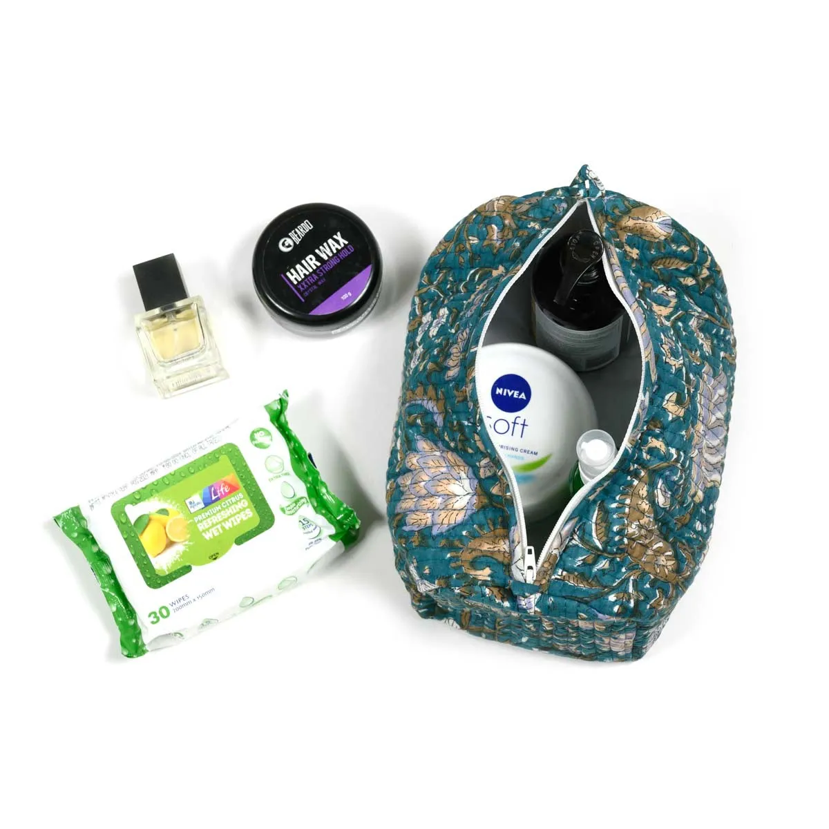 MAURITUS LOTUS QUILTED TOILETRY POUCH