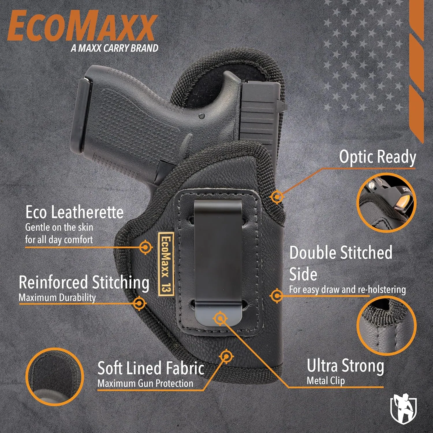 MAXX CARRY IWB Gun Holster Conceal Carry, Soft Leatherette, Fits Sub Compacts: Beretta APX A1 Carry, PX4 Storm SC, Canik TP9 SC, G33, G26, G27, Sig P320 Nitro.