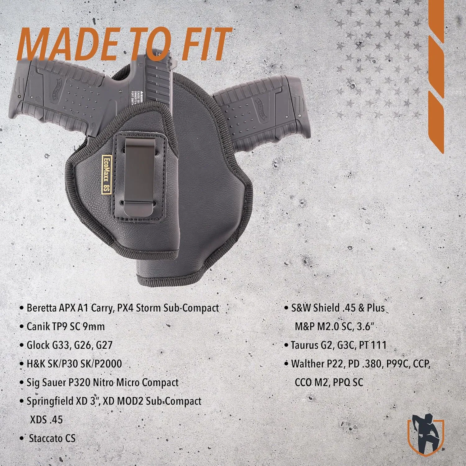 MAXX CARRY IWB Gun Holster Conceal Carry, Soft Leatherette, Fits Sub Compacts: Beretta APX A1 Carry, PX4 Storm SC, Canik TP9 SC, G33, G26, G27, Sig P320 Nitro.