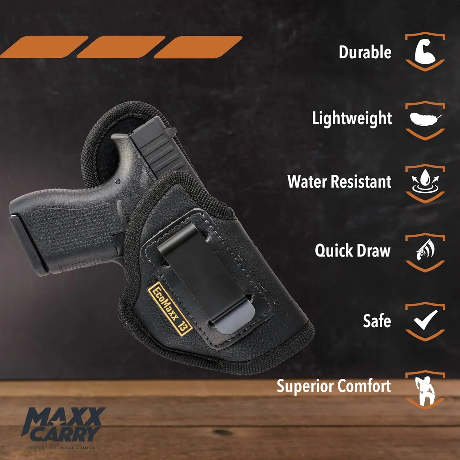 MAXX CARRY IWB Gun Holster Conceal Carry, Soft Leatherette, Fits Sub Compacts: Beretta APX A1 Carry, PX4 Storm SC, Canik TP9 SC, G33, G26, G27, Sig P320 Nitro.
