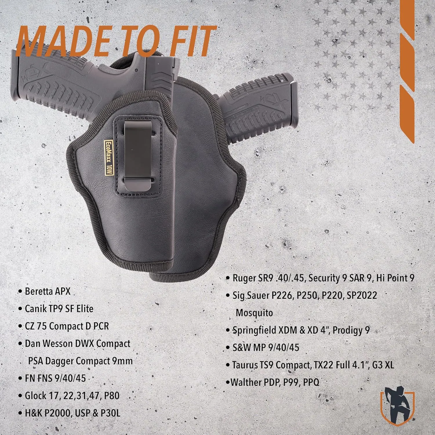 MAXX CARRY IWB Gun Holster Conceal Carry, Universal Soft Leatherette, Optic Ready, Fits: FNS 9/40/45, CZ 75 Compact, G 17, G 22, G 31, SIG P226, P250, P220, XDM & XD 4"