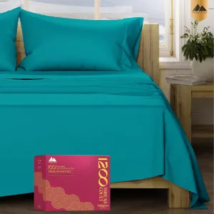 Mayfair Linen 100% Egyptian Cotton Sheets King Size - Luxury 1200 High Thread Count Egyptian Cotton King Size Sheets Set (4 PC, Teal), Silky Soft, Cooling, 17" Deep Pocket Sateen Weave Hotel Bedding