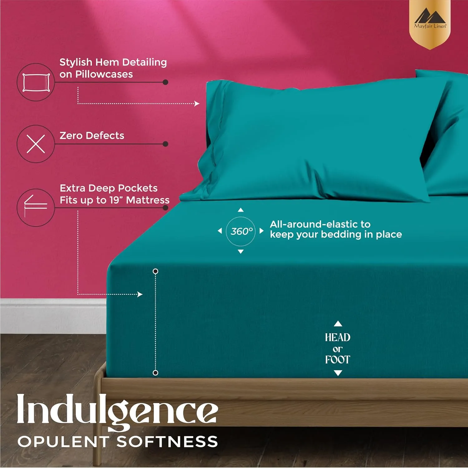 Mayfair Linen 100% Egyptian Cotton Sheets King Size - Luxury 1200 High Thread Count Egyptian Cotton King Size Sheets Set (4 PC, Teal), Silky Soft, Cooling, 17" Deep Pocket Sateen Weave Hotel Bedding
