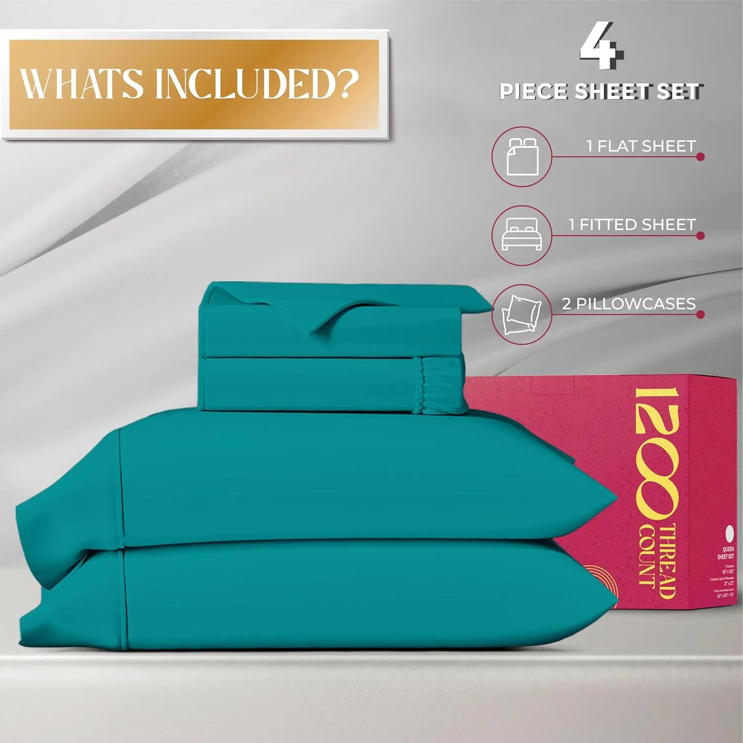 Mayfair Linen 100% Egyptian Cotton Sheets King Size - Luxury 1200 High Thread Count Egyptian Cotton King Size Sheets Set (4 PC, Teal), Silky Soft, Cooling, 17" Deep Pocket Sateen Weave Hotel Bedding
