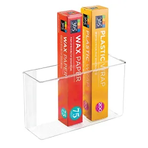 mDesign Modern Plastic Adhesive Cabinet Storage Organizer Bin for Boxed Sandwich Bags, Plastic Wrap, Aluminum Foil, Parchment/Wax Paper, 3.5" x 11" x 6.5" - Clear