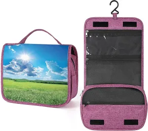 Meadow,Travel Toiletry Hanging Bag Waterproof Bags,Spring Landscape with Meadow,Makeup bag Organizers, Cosmetic Travel-Sized Container,Large Capacity for Women,Green Blue