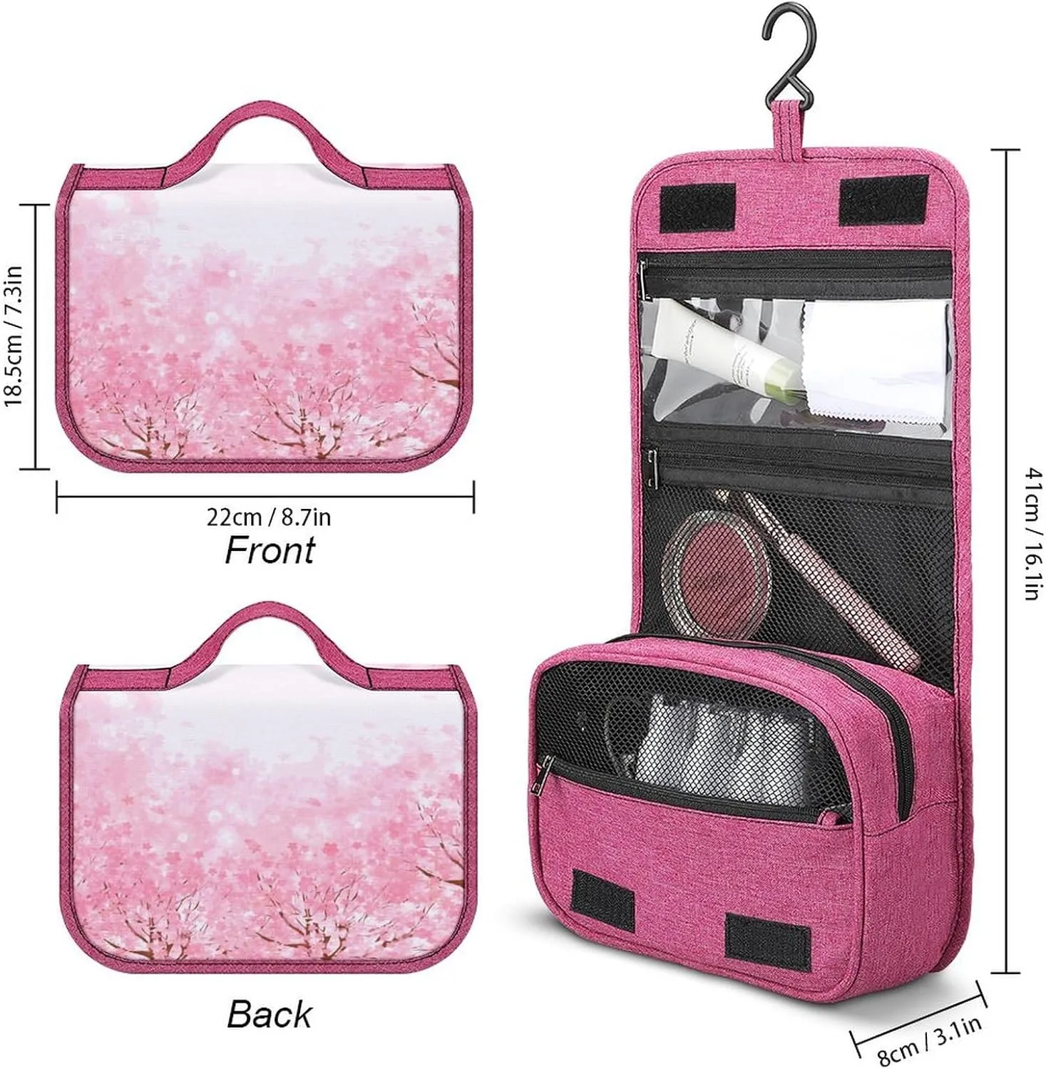 Meadow,Travel Toiletry Hanging Bag Waterproof Bags,Spring Landscape with Meadow,Makeup bag Organizers, Cosmetic Travel-Sized Container,Large Capacity for Women,Green Blue