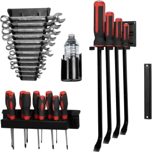 Mechanics 5 Piece Magnetic Tool Box Accessories - Metal Organizer Wall Mount for Enclosed Utility Trailer & Garage Organization