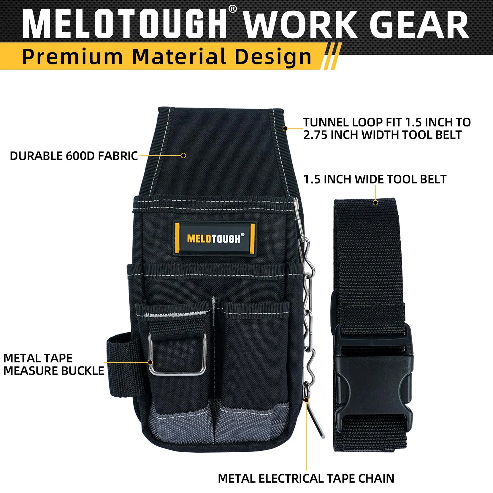 MELOTOUGH Pocket Tool Pouch Tool Belt Pouches with Belt Clip Utility Mini Tool Organizer Pouch for Electrician,Carpenter,Construction,Technician Grey