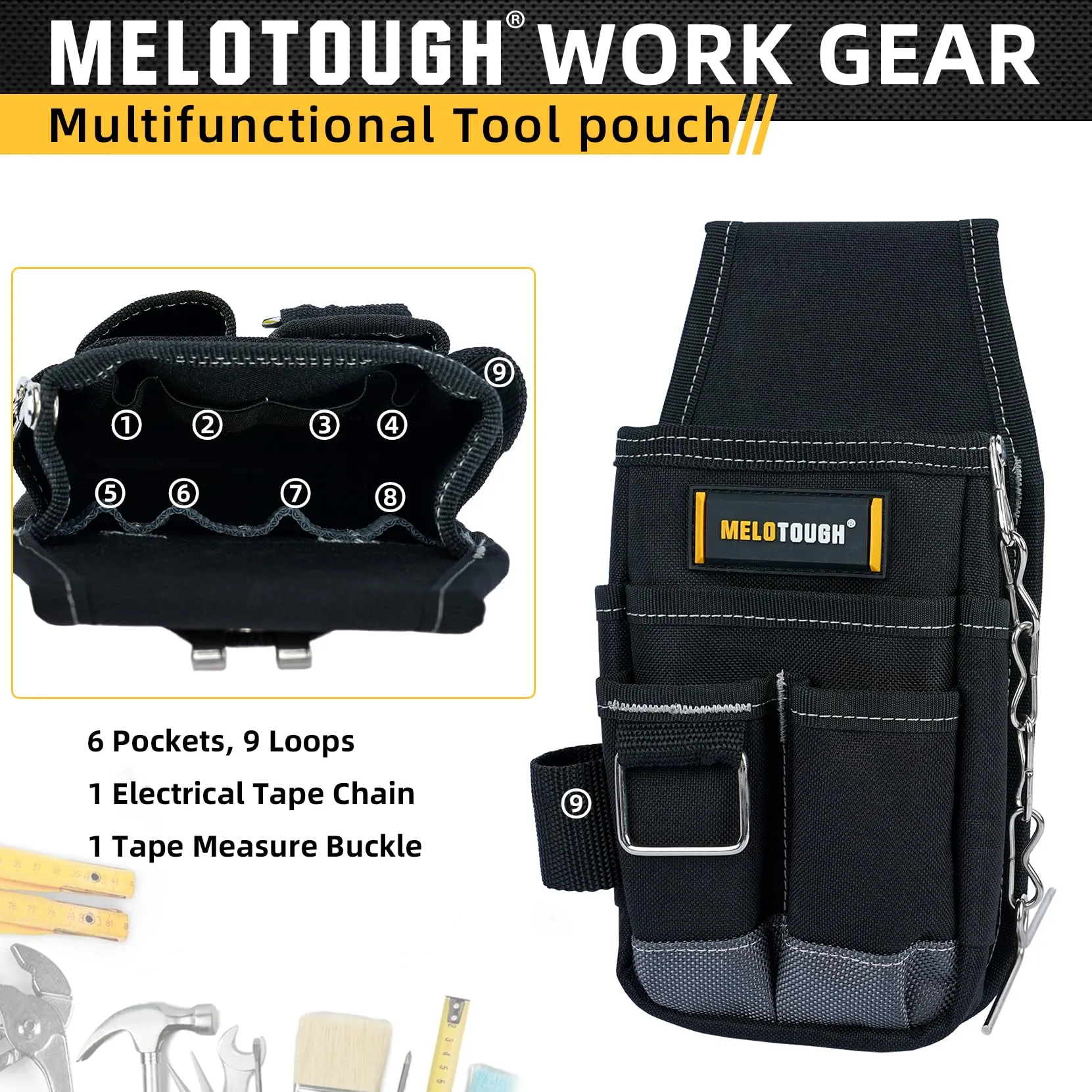 MELOTOUGH Pocket Tool Pouch Tool Belt Pouches with Belt Clip Utility Mini Tool Organizer Pouch for Electrician,Carpenter,Construction,Technician Grey