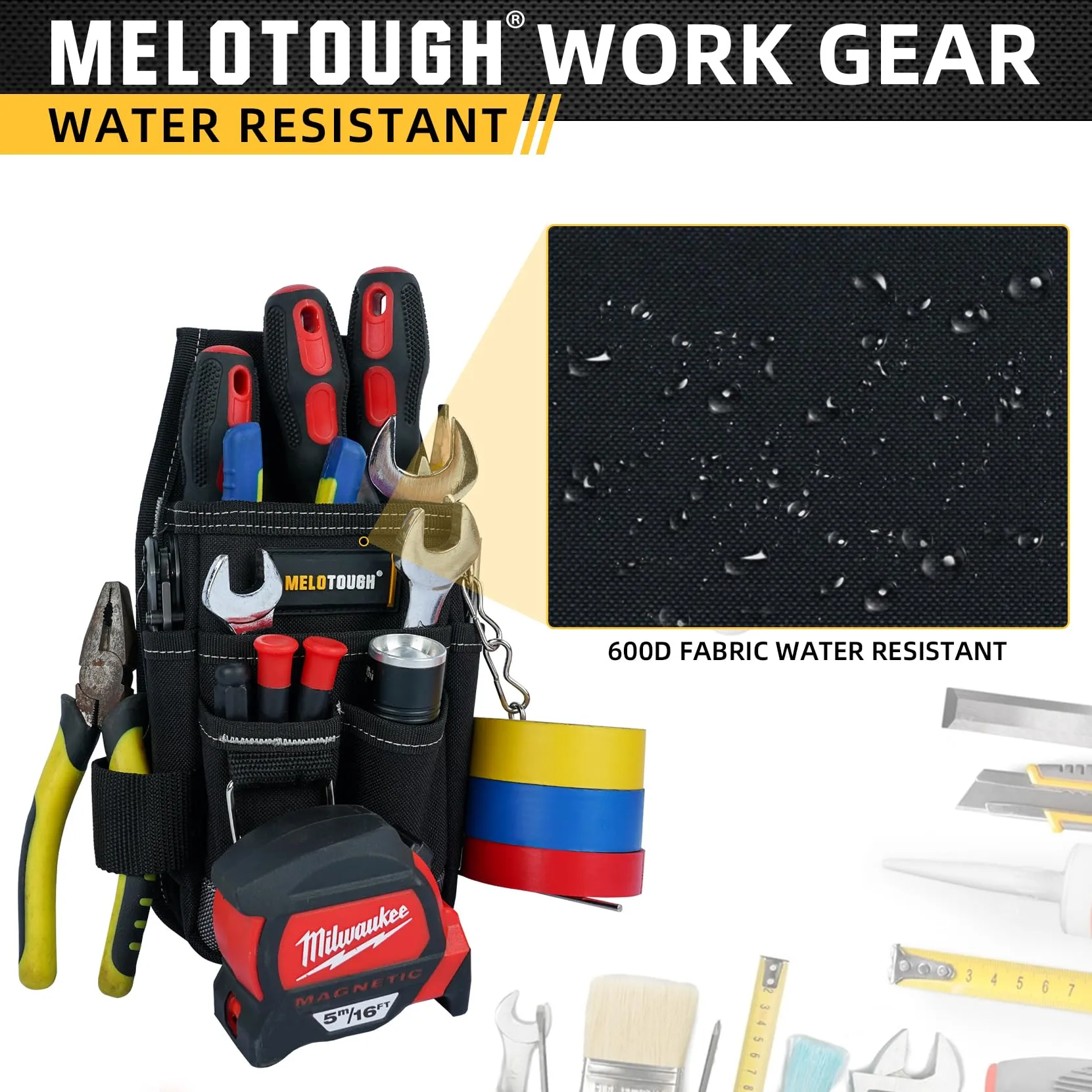 MELOTOUGH Pocket Tool Pouch Tool Belt Pouches with Belt Clip Utility Mini Tool Organizer Pouch for Electrician,Carpenter,Construction,Technician Grey