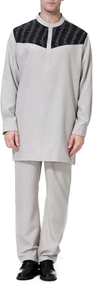 Men's 2 Pieces 80s 90s Outfit Muslim Robe Set Arab Middle Robe Pattern Embroidery Medium Long Sleeve Prayer Robe