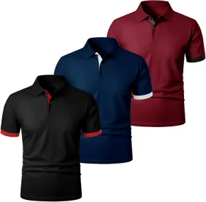 Mens 3 Pack Polo Shirts Quick Dry Performance Short Sleeve Button Up Golf Shirts Work Summer Casual Lightweight Tops