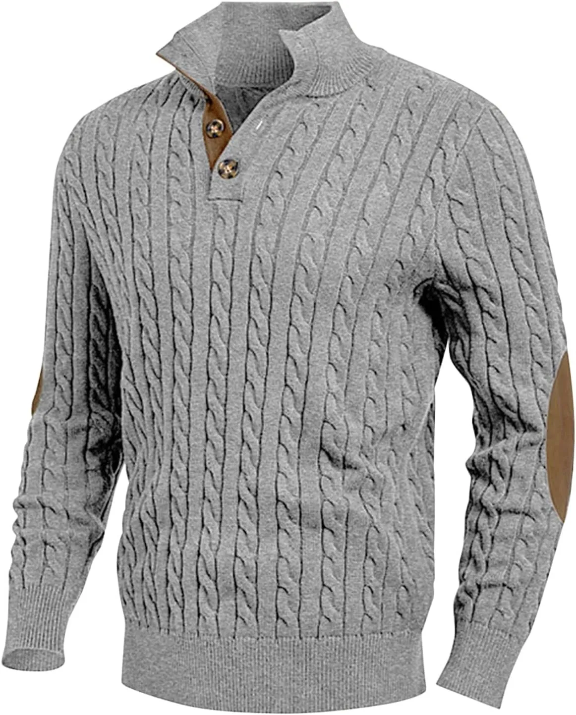 Mens Cable Knit Pullover Sweater Casual Stand Collar Button Long Sleeve Sweaters Twisted Crochet Warm Stitching Tops