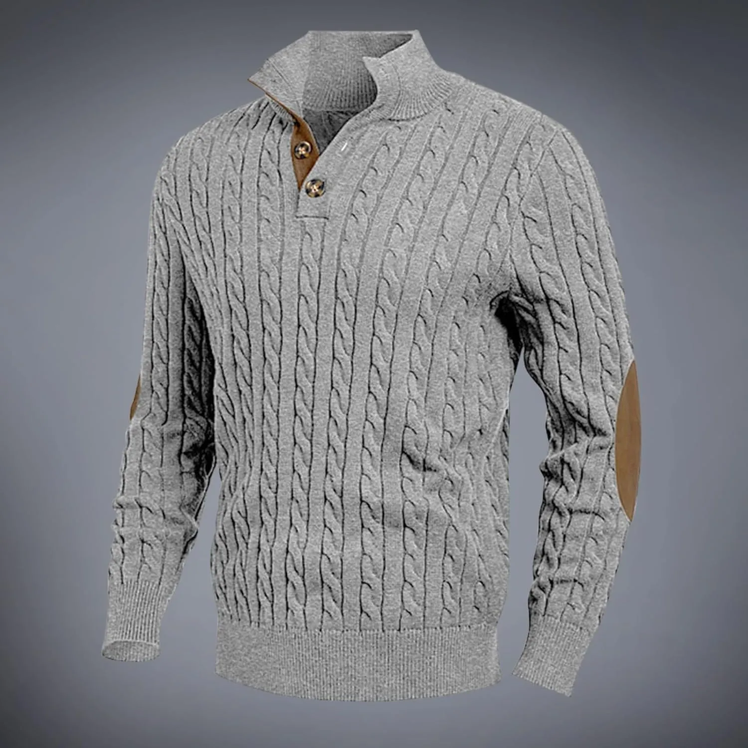 Mens Cable Knit Pullover Sweater Casual Stand Collar Button Long Sleeve Sweaters Twisted Crochet Warm Stitching Tops