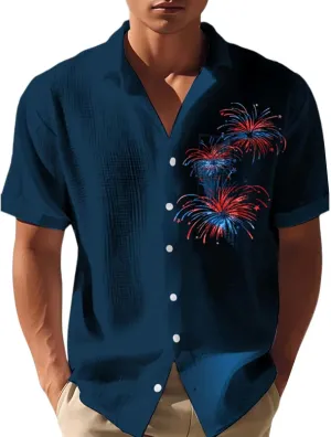Men's Casual Independence Day Shirt 4th of July Christian American Flag Waffle Tshirt Short Sleeve Button Down Shirts