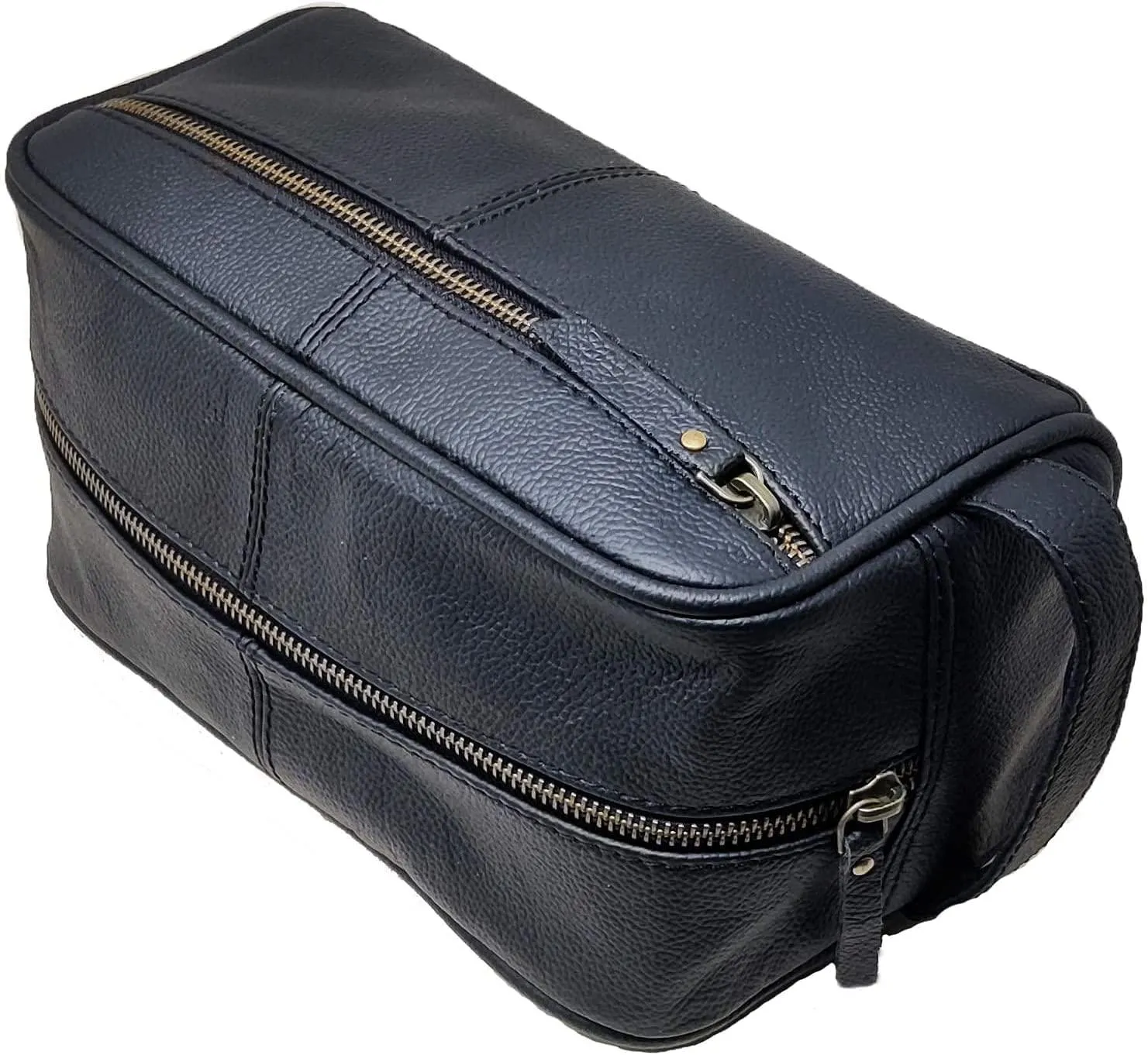 Men's Genuine Leather Toiletry Bag Waterproof Dopp Kit Shaving Bags and Grooming for Travel Groomsmen Gift Men Women Hanging Zippered Makeup Bathroom Cosmetic Pouch Case Make Up kit