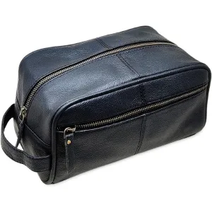 Men's Genuine Leather Toiletry Bag Waterproof Dopp Kit Shaving Bags and Grooming for Travel Groomsmen Gift Men Women Hanging Zippered Makeup Bathroom Cosmetic Pouch Case Make Up kit