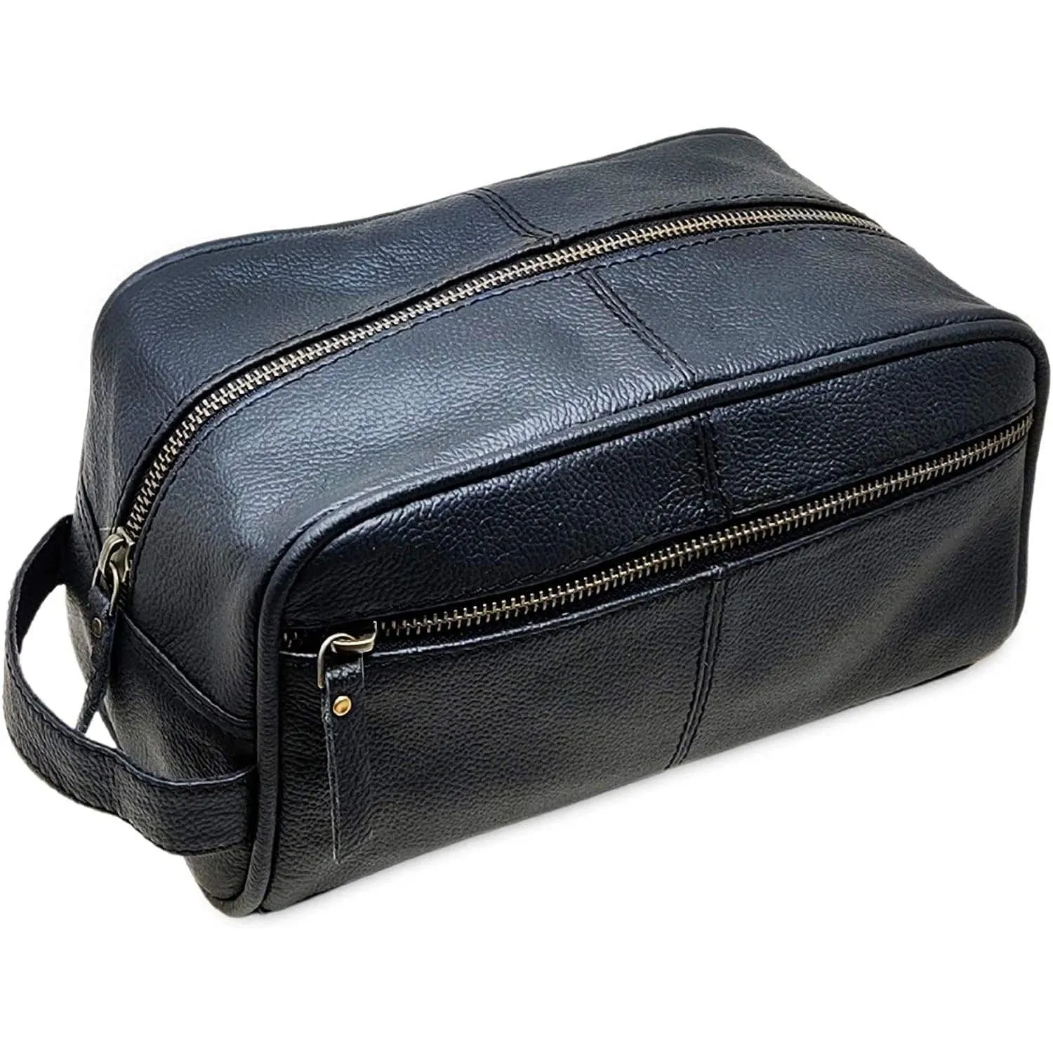 Men's Genuine Leather Toiletry Bag Waterproof Dopp Kit Shaving Bags and Grooming for Travel Groomsmen Gift Men Women Hanging Zippered Makeup Bathroom Cosmetic Pouch Case Make Up kit