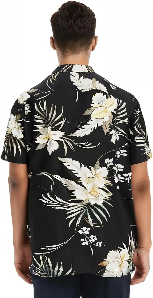 Men's Hawaiian Floral Shirts Silk and Linen Button Down Casual Tropical Holiday Beach Shirts