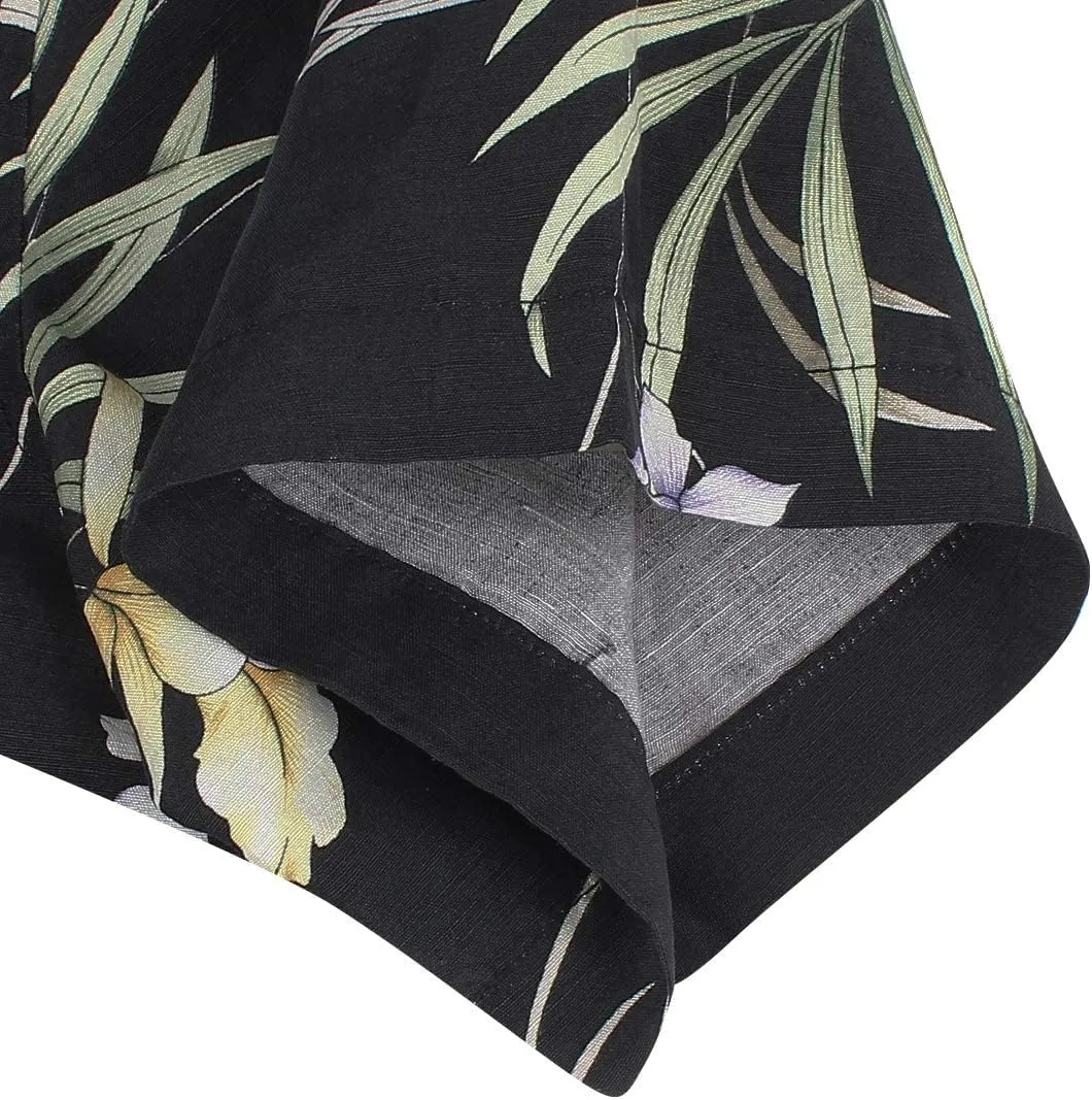 Men's Hawaiian Floral Shirts Silk and Linen Button Down Casual Tropical Holiday Beach Shirts