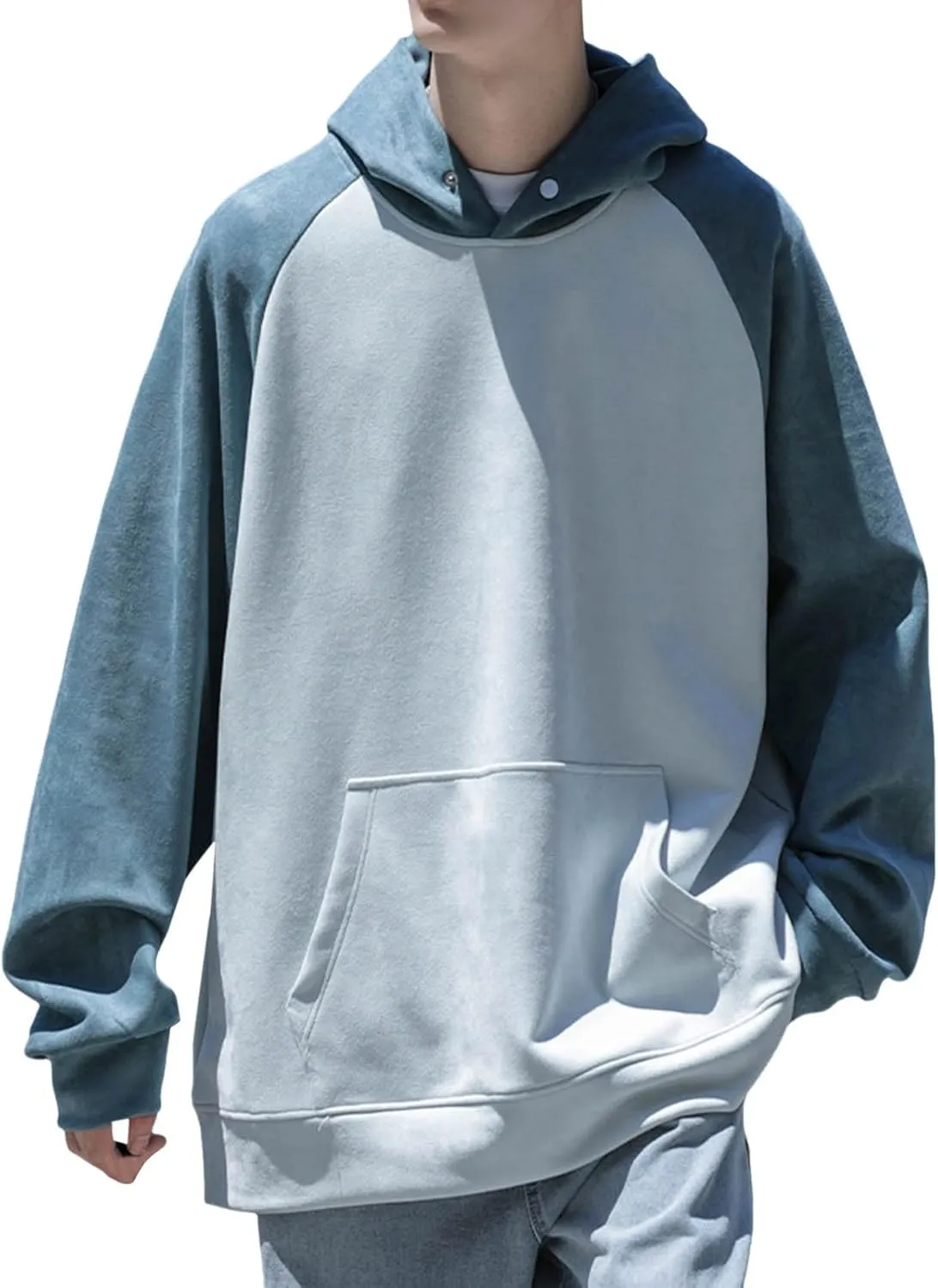 Mens Hoodies Buttons Classic Color Matching Pullover Male Suede Sports Classic Casual Youthful Hooded Tops