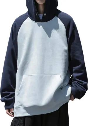 Mens Hoodies Buttons Classic Color Matching Pullover Male Suede Sports Classic Casual Youthful Hooded Tops