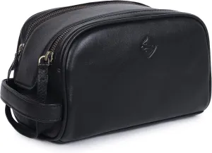 Mens Leather Toiletry Travel Bag, Shaving and Travel Kit for Men, Dopp Kit Men, Handcrafted Vintage, Toiletry Pouch With Waterproof Lining - Black