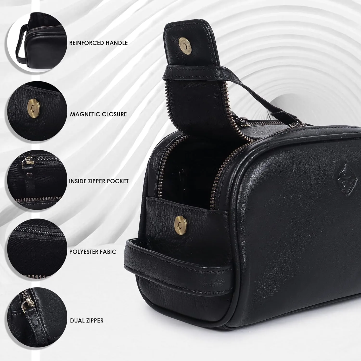 Mens Leather Toiletry Travel Bag, Shaving and Travel Kit for Men, Dopp Kit Men, Handcrafted Vintage, Toiletry Pouch With Waterproof Lining - Black