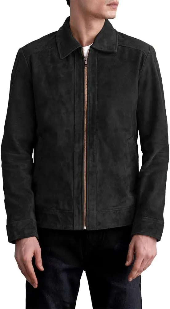 Men's Suede Shirt Zipper Jacket Full Zip Casual Vintage Jackets Suede Leather Jackets for Mens