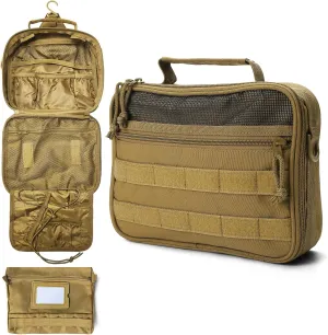 mens toiletry travel bag tactical toiletry bag hanging toiletry bag shower bag travel kit (Brown)