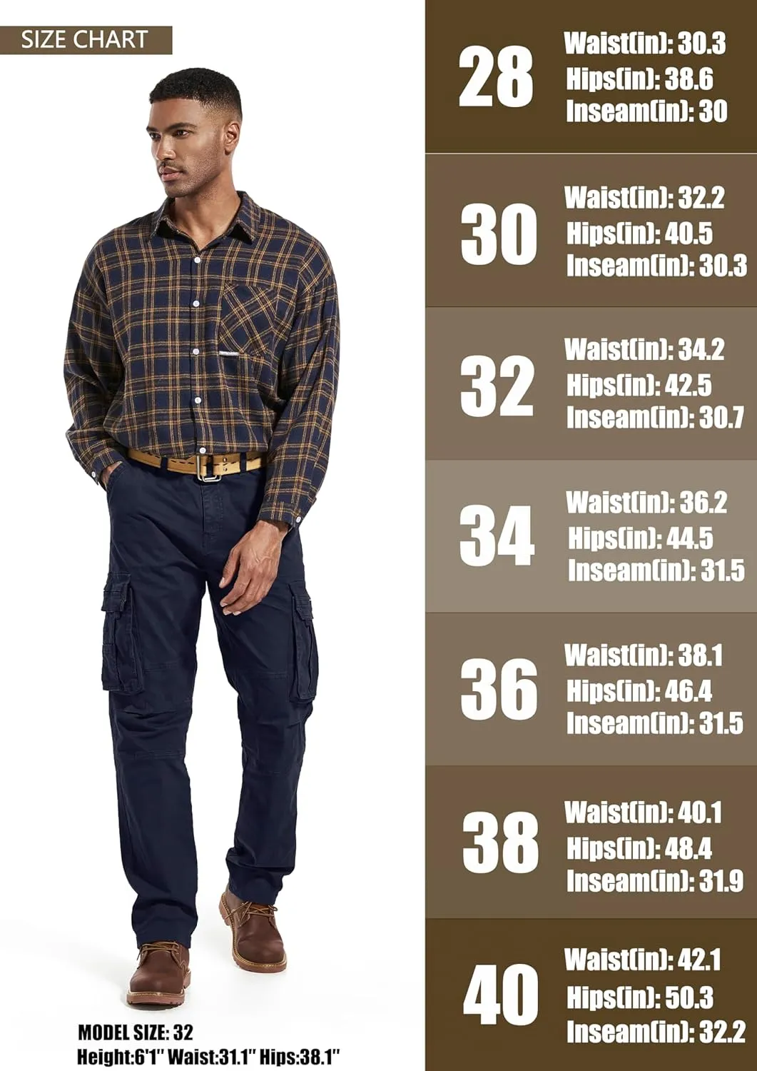 Men's Twill Slim-Fit Cargo Hiking Pants Stretch Cotton Casual Outdoor Tactical Utility Work Military Combat Pants