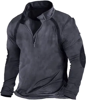 Mens Washed Tactical Rugged Sweatshirts Quarter Zip Cargo Pullover Distressed Long Sleeve Running Winter Jackets