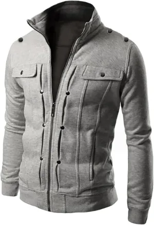 Men's Zip Up Hoodie Lightweight Button Fly Slim Fit Long Sleeve Cotton SweatShirt Fashion Stand Collar Sports Jackets