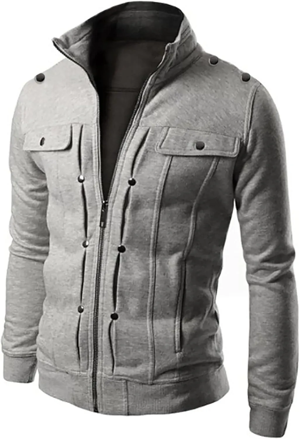 Men's Zip Up Hoodie Lightweight Button Fly Slim Fit Long Sleeve Cotton SweatShirt Fashion Stand Collar Sports Jackets