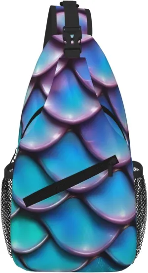 Mermaid Teal Fish Scale Fashion Print Crossbody Chest Bag - Adjustable Strap For Hiking And Working