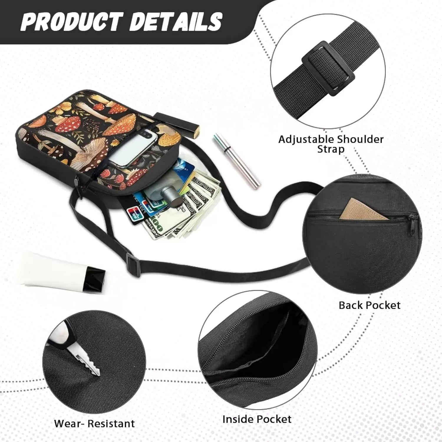 Messenger Bag for Women Lightweight Adjustable Crossbody Bag Compact Sling Satchel Casual Purse for Travel Everyday