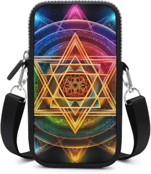 Metatron's Cube with Merkabah Flower of Life Women Crossbody Phone Purse Adjustable Strap Cell Phone Shoulder Bag Small Belt Bag