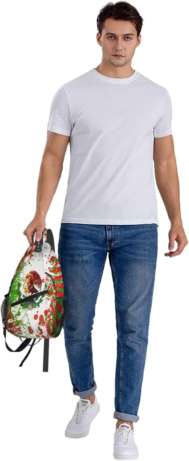 Mexican Flag Viva México Art Crossbody Bags Sling Backpack Cross Chest Bag Sports Shoulder Bag Gym Fanny Pack Adjustable Cycling Daypack Diagonally Rucksack for Running