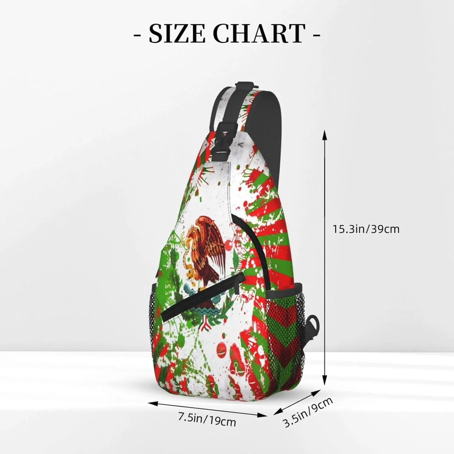 Mexican Flag Viva México Art Crossbody Bags Sling Backpack Cross Chest Bag Sports Shoulder Bag Gym Fanny Pack Adjustable Cycling Daypack Diagonally Rucksack for Running