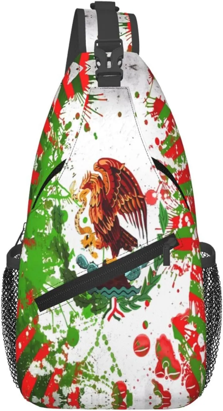 Mexican Flag Viva México Art Crossbody Bags Sling Backpack Cross Chest Bag Sports Shoulder Bag Gym Fanny Pack Adjustable Cycling Daypack Diagonally Rucksack for Running