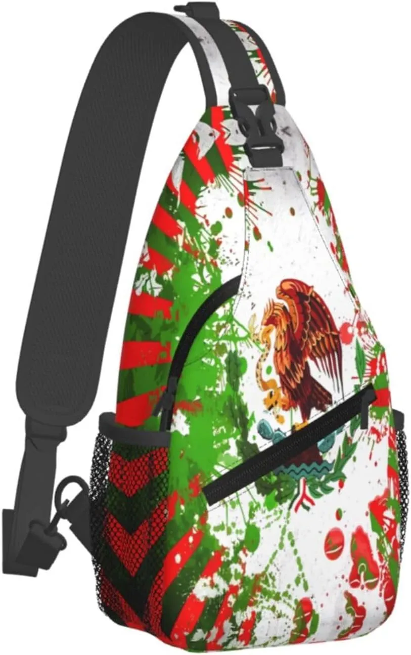 Mexican Flag Viva México Art Crossbody Bags Sling Backpack Cross Chest Bag Sports Shoulder Bag Gym Fanny Pack Adjustable Cycling Daypack Diagonally Rucksack for Running