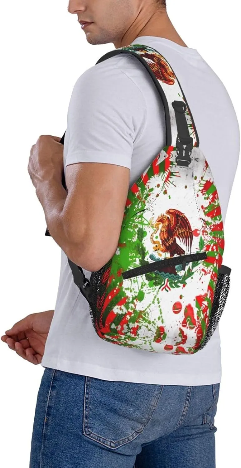 Mexican Flag Viva México Art Crossbody Bags Sling Backpack Cross Chest Bag Sports Shoulder Bag Gym Fanny Pack Adjustable Cycling Daypack Diagonally Rucksack for Running
